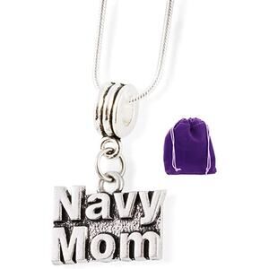 Navy Mom Necklace - Stainless Steel Snake Chain Pendant
